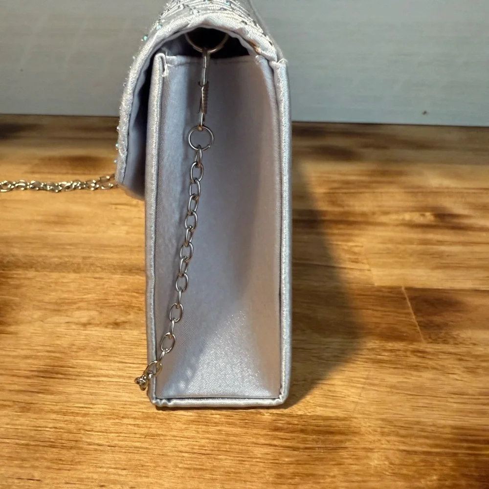 Rectangle Silver Iridescent Cocktail Clutch - Picture 5 of 10
